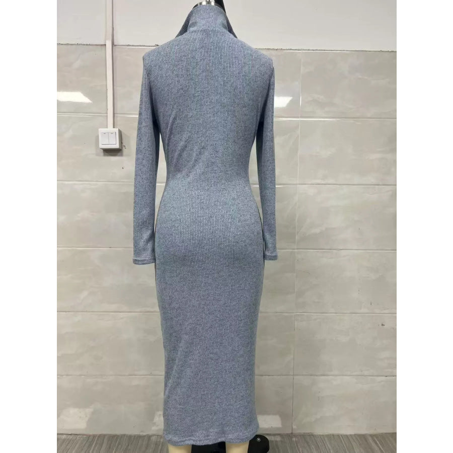 Ribbed Knit V-Neck Sweater Dress