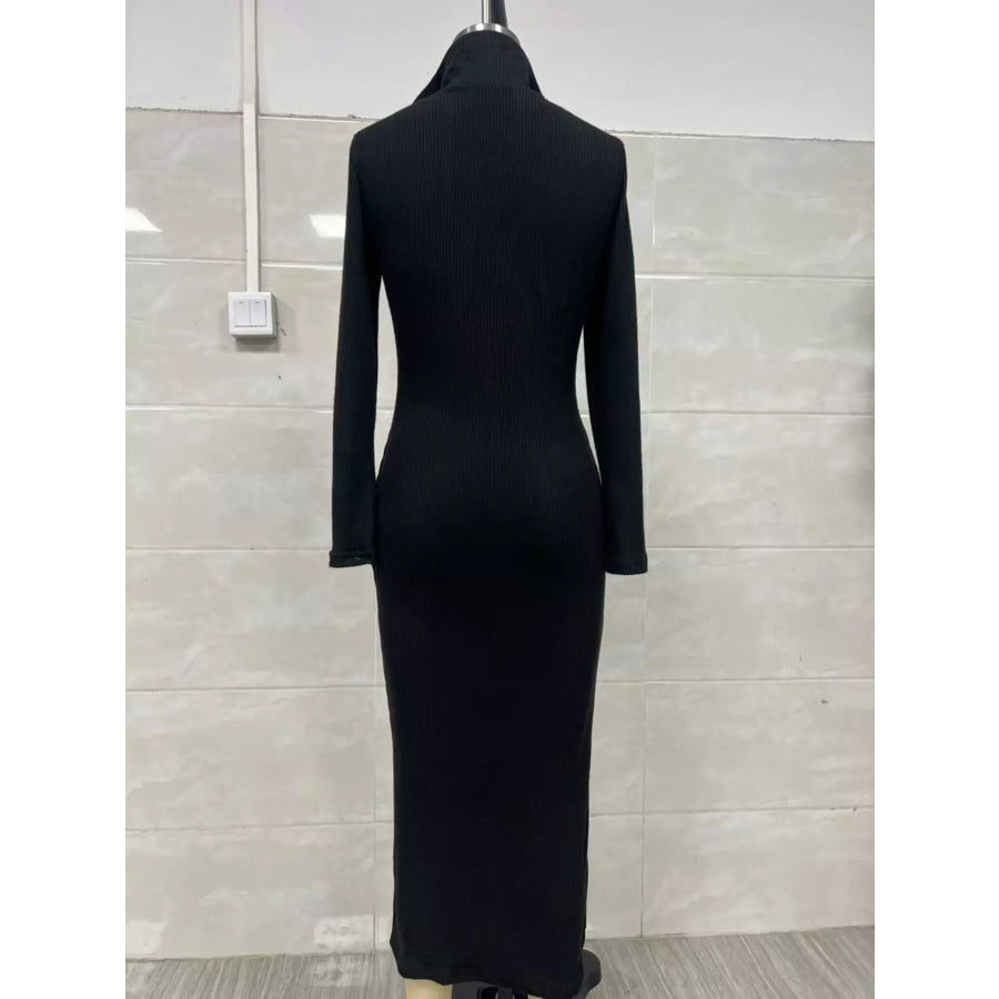 Ribbed Knit V-Neck Sweater Dress