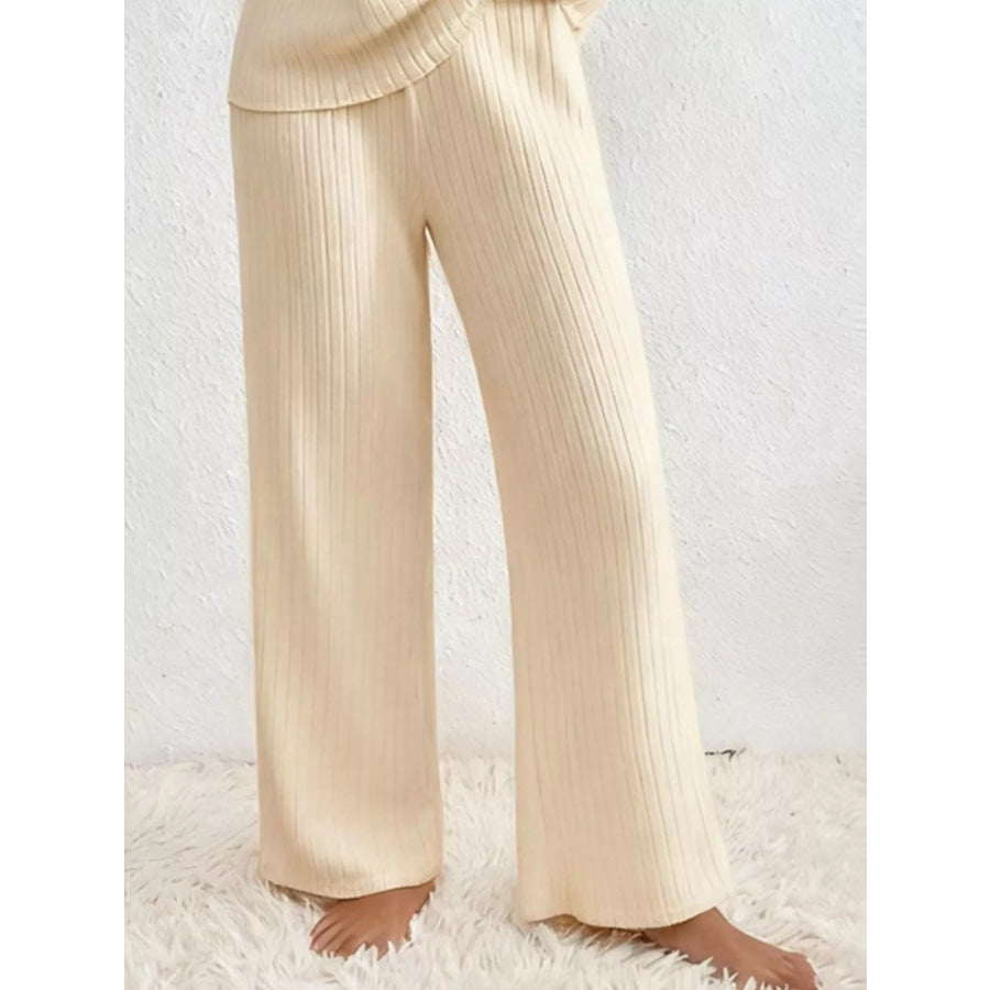 Ribbed Knit V-Neck Top and Pants Set Apparel and Accessories