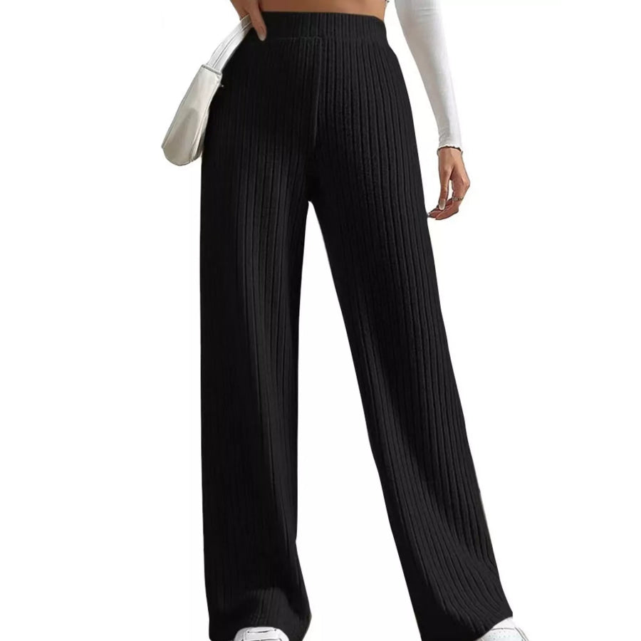 Ribbed Knit Wide-Leg Sweater Pants Apparel and Accessories