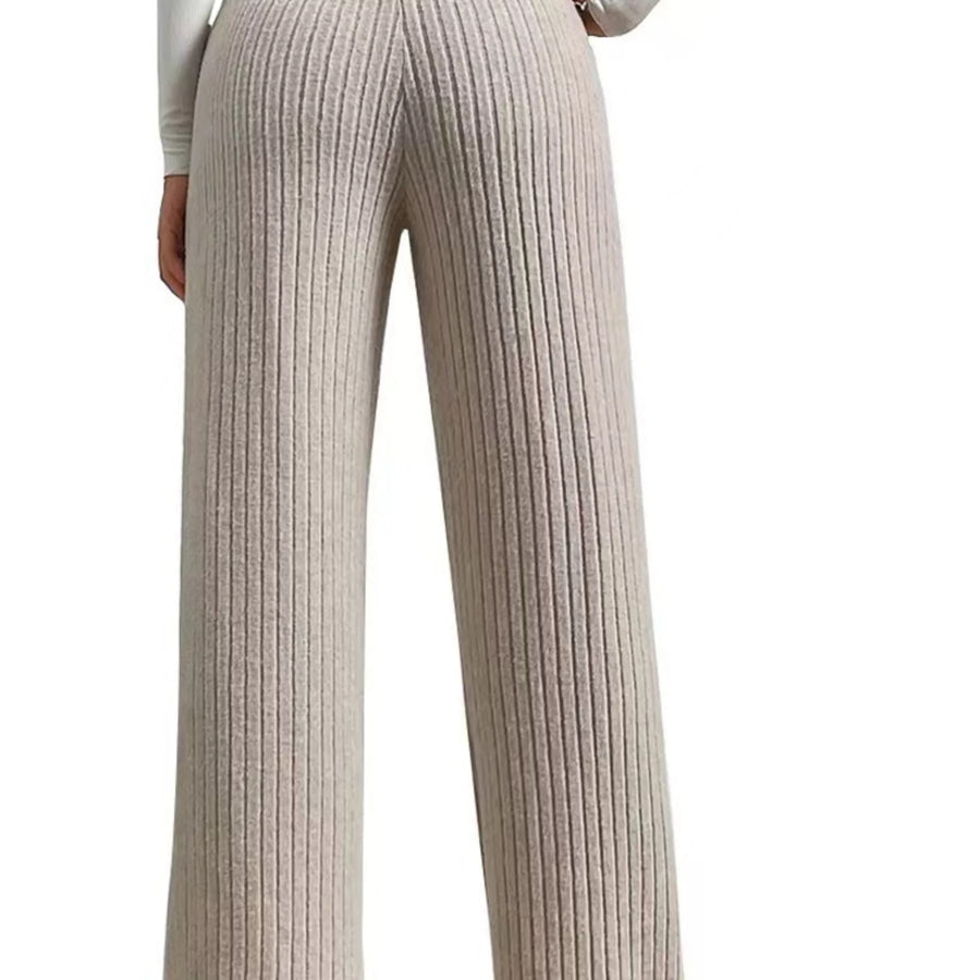 Ribbed Knit Wide-Leg Sweater Pants Apparel and Accessories