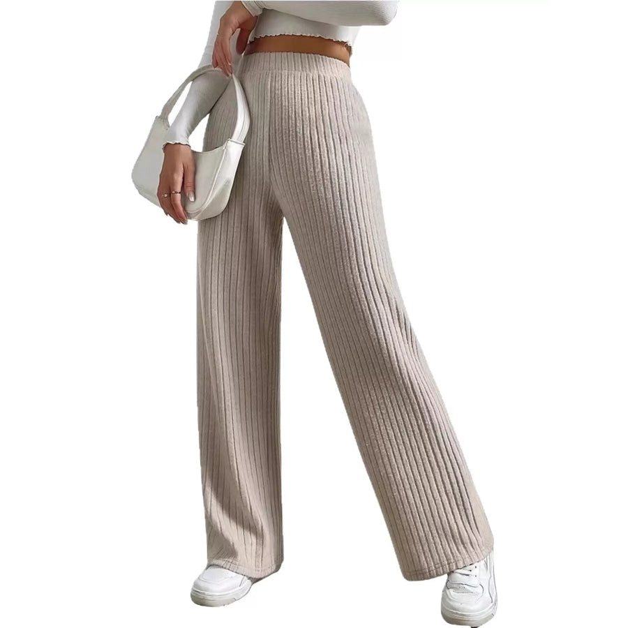 Ribbed Knit Wide-Leg Sweater Pants Apparel and Accessories