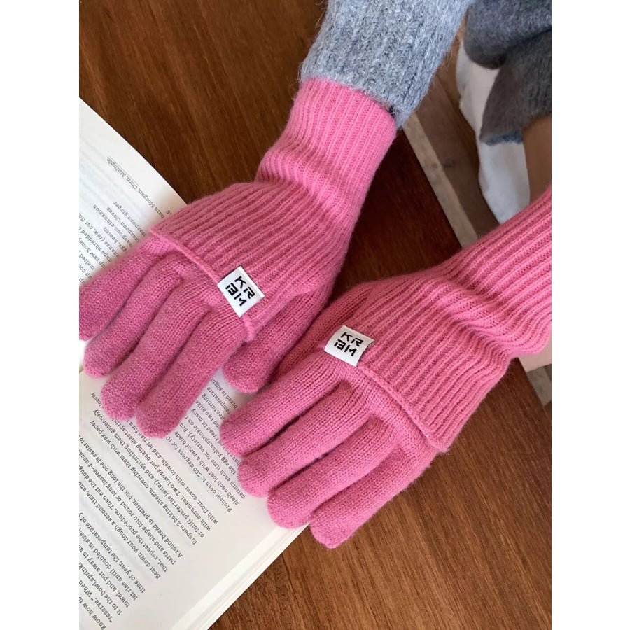 Ribbed Knit Winter Gloves Pink / One Size Apparel and Accessories