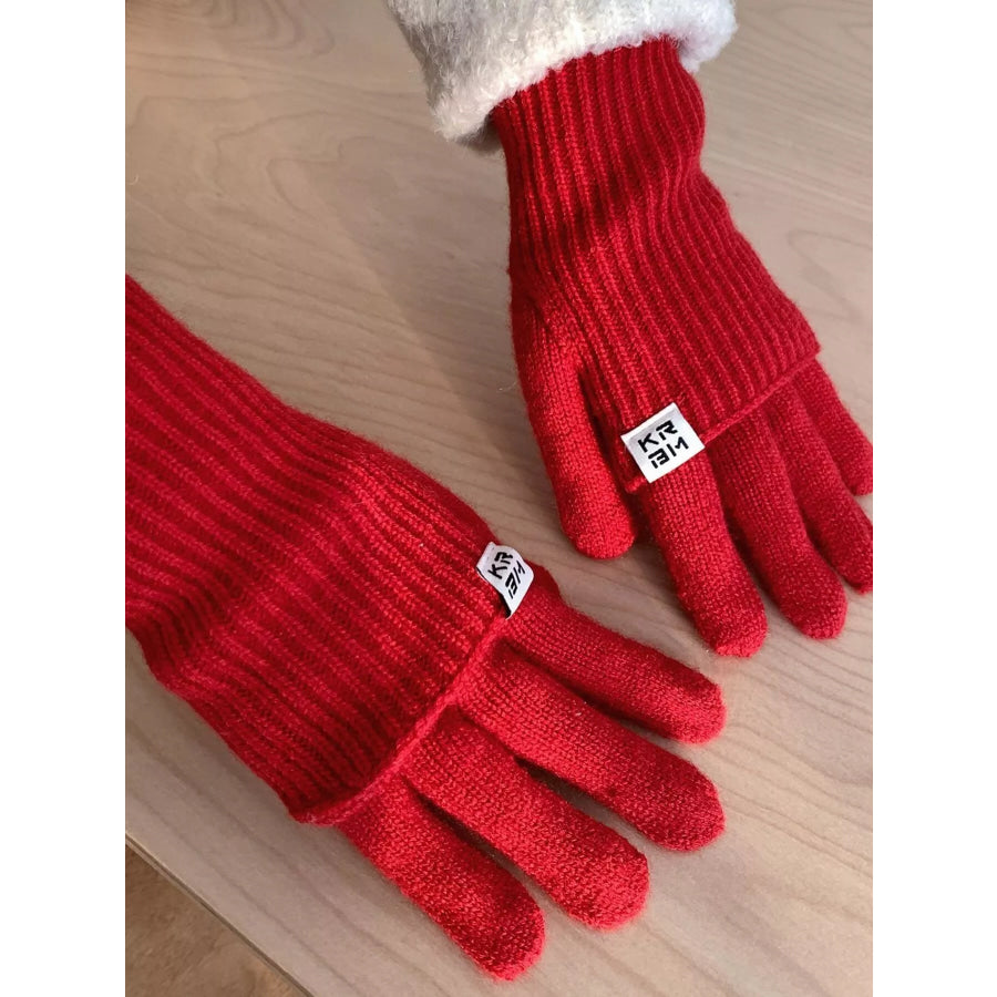 Ribbed Knit Winter Gloves Red / One Size Apparel and Accessories