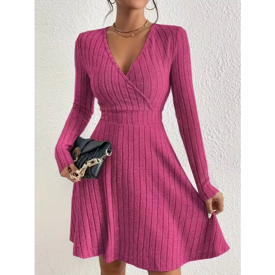Ribbed Knit Wrap Mini Dress Apparel and Accessories