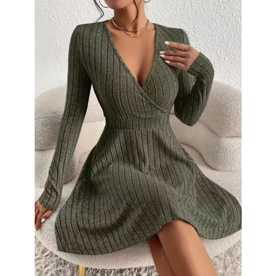 Ribbed Knit Wrap Mini Dress Apparel and Accessories