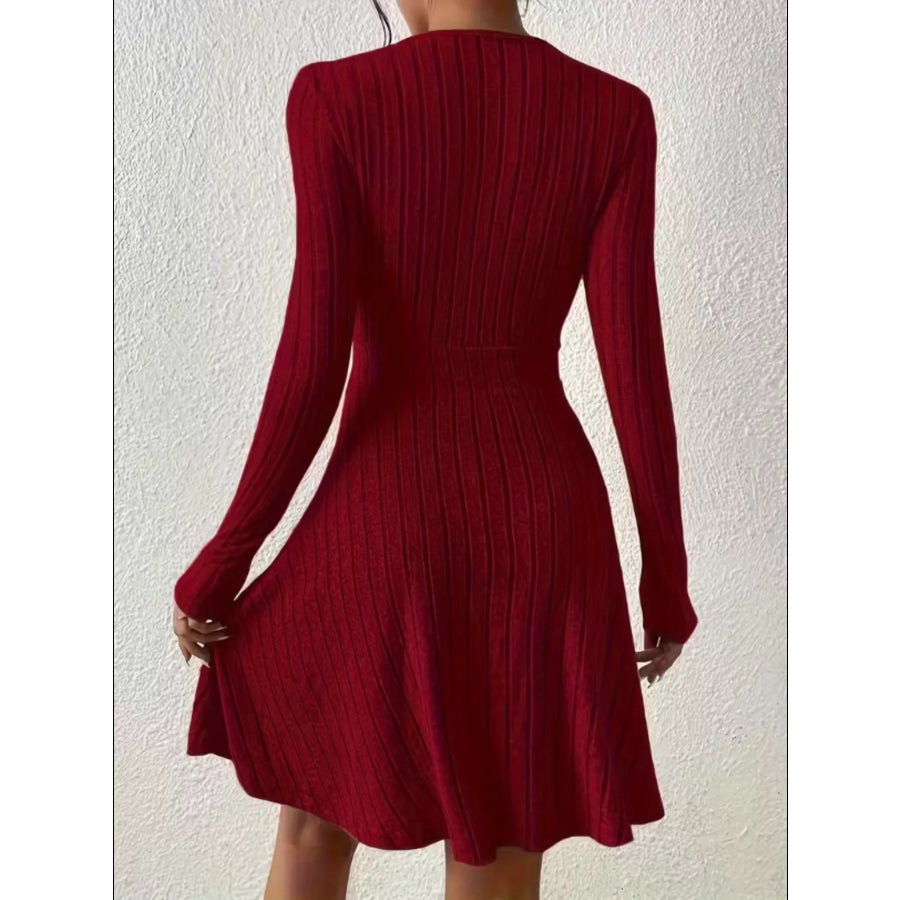 Ribbed Knit Wrap Mini Dress Apparel and Accessories