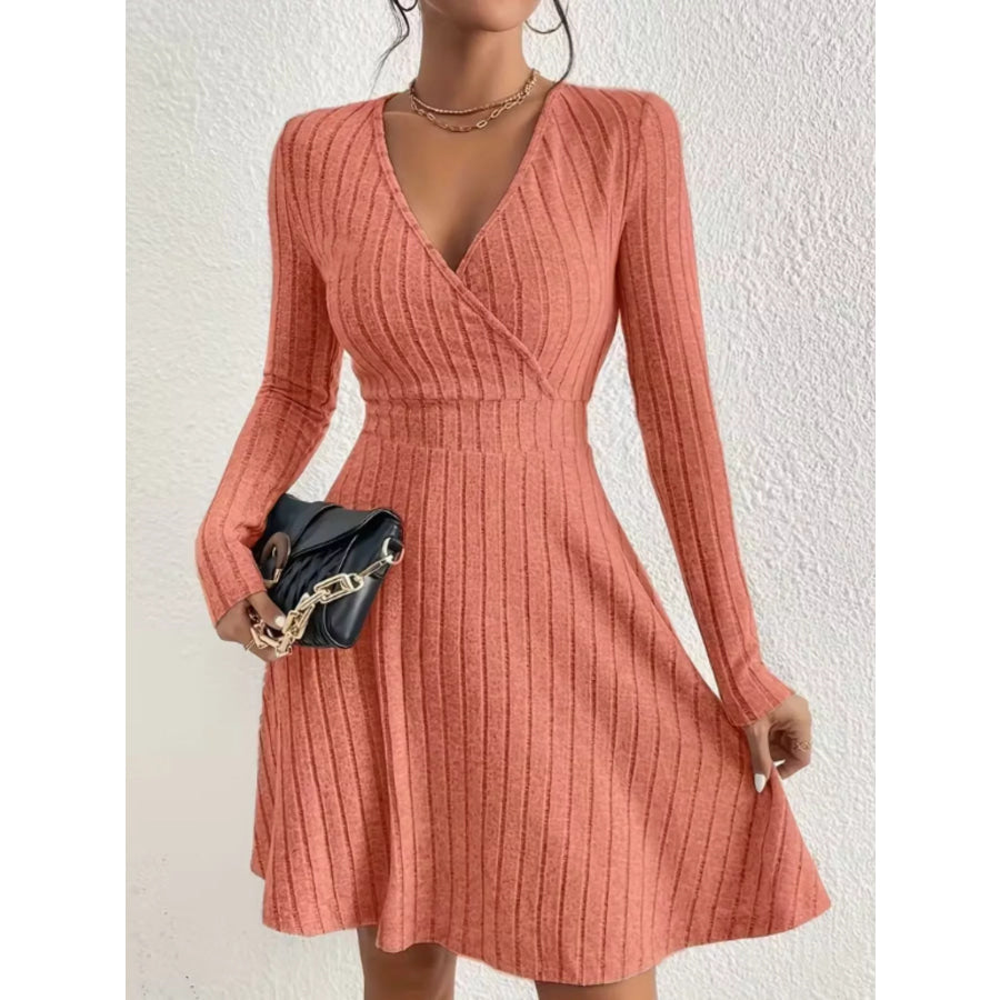 Ribbed Knit Wrap Mini Dress Apparel and Accessories