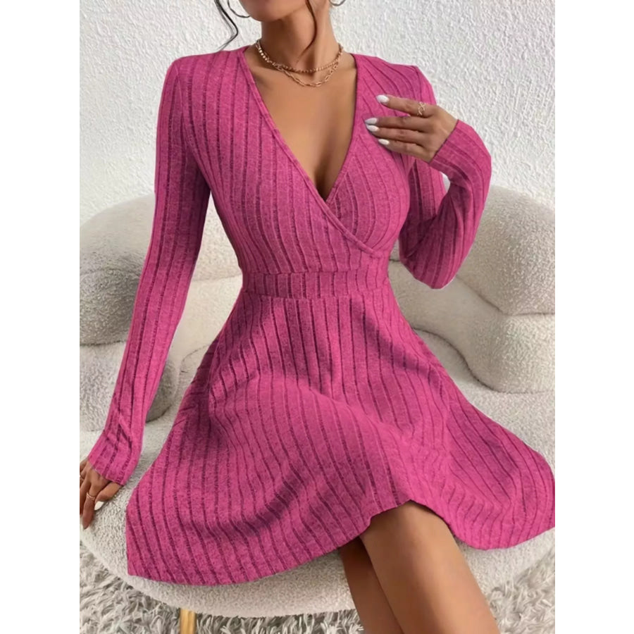 Ribbed Knit Wrap Mini Dress Apparel and Accessories
