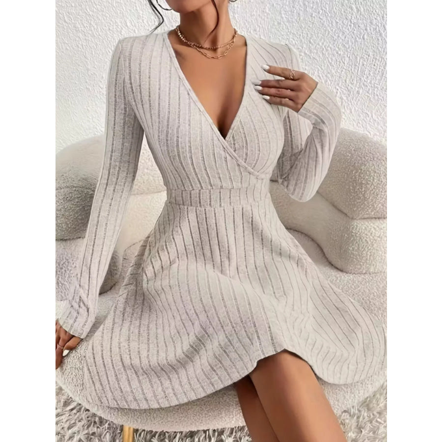 Ribbed Knit Wrap Mini Dress Apparel and Accessories