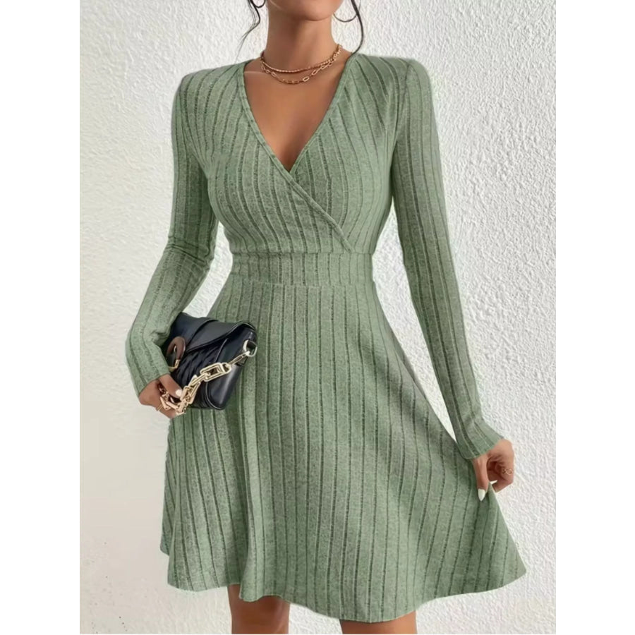 Ribbed Knit Wrap Mini Dress Apparel and Accessories