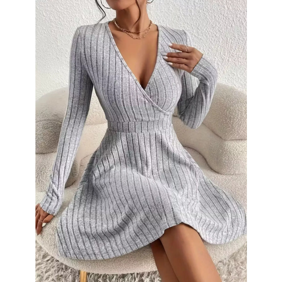 Ribbed Knit Wrap Mini Dress Apparel and Accessories
