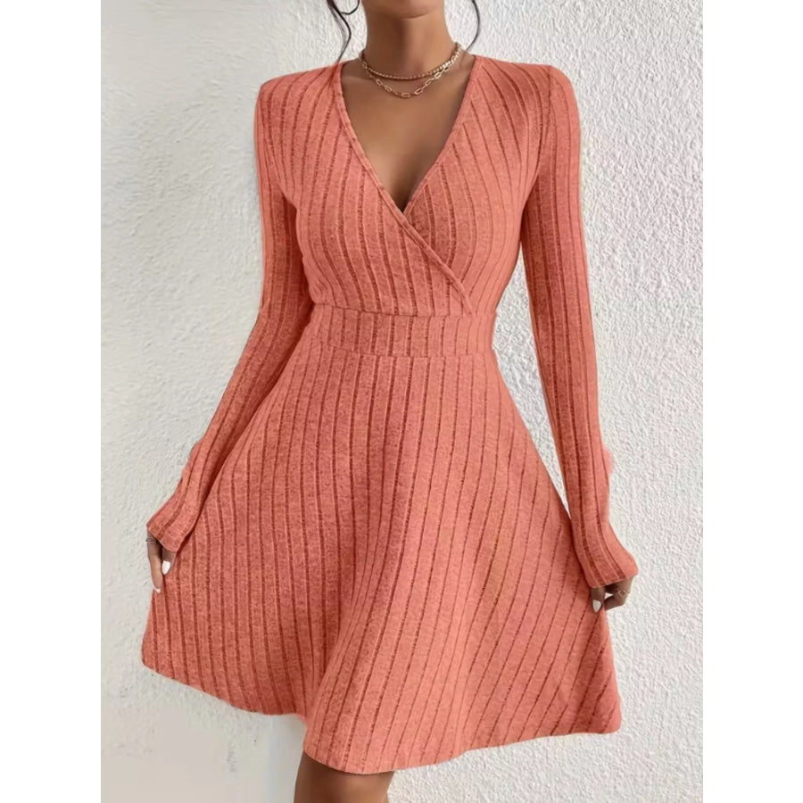 Ribbed Knit Wrap Mini Dress Apparel and Accessories