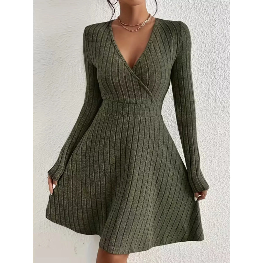 Ribbed Knit Wrap Mini Dress Apparel and Accessories