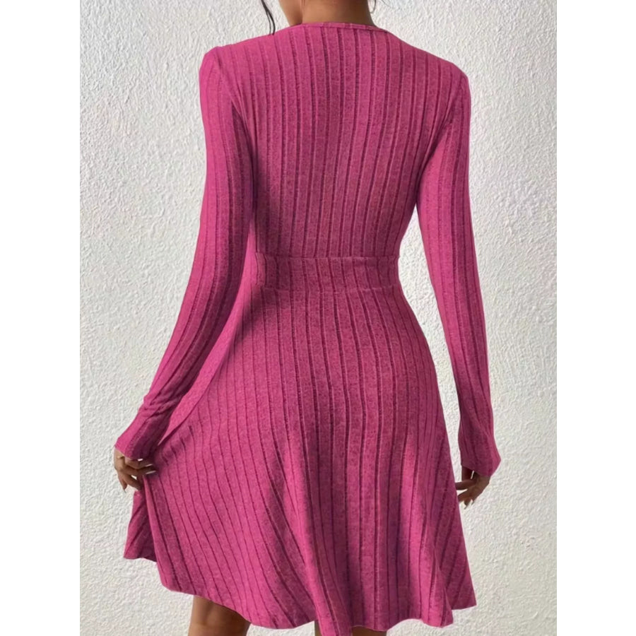 Ribbed Knit Wrap Mini Dress Apparel and Accessories