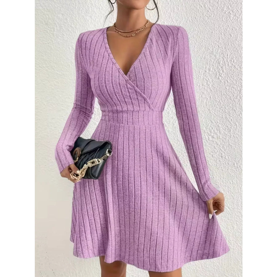 Ribbed Knit Wrap Mini Dress Apparel and Accessories