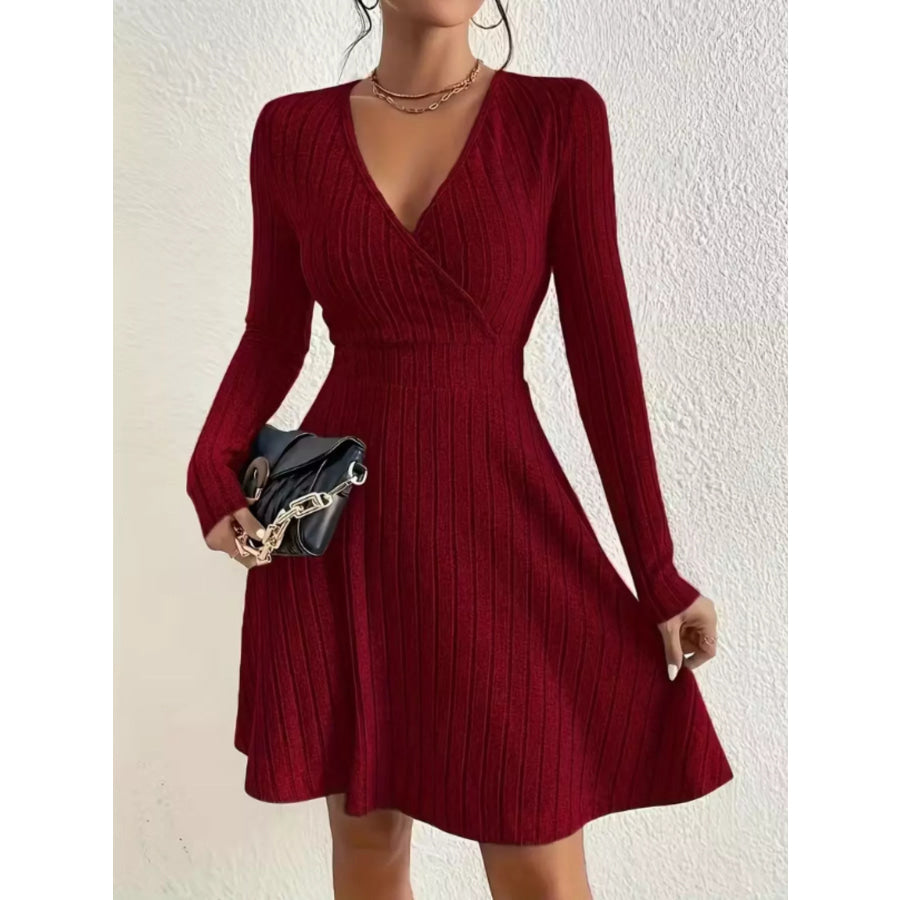 Ribbed Knit Wrap Mini Dress Apparel and Accessories