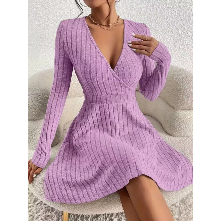 Ribbed Knit Wrap Mini Dress Apparel and Accessories