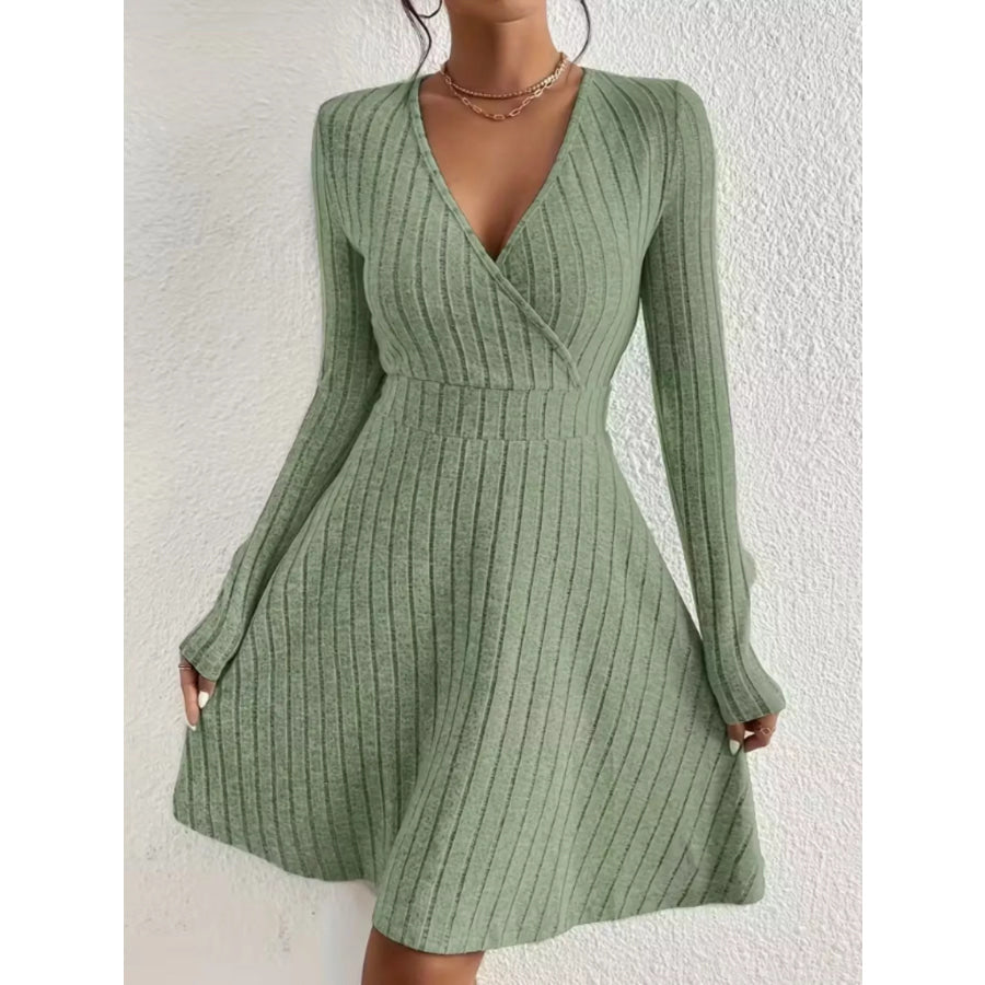 Ribbed Knit Wrap Mini Dress Apparel and Accessories