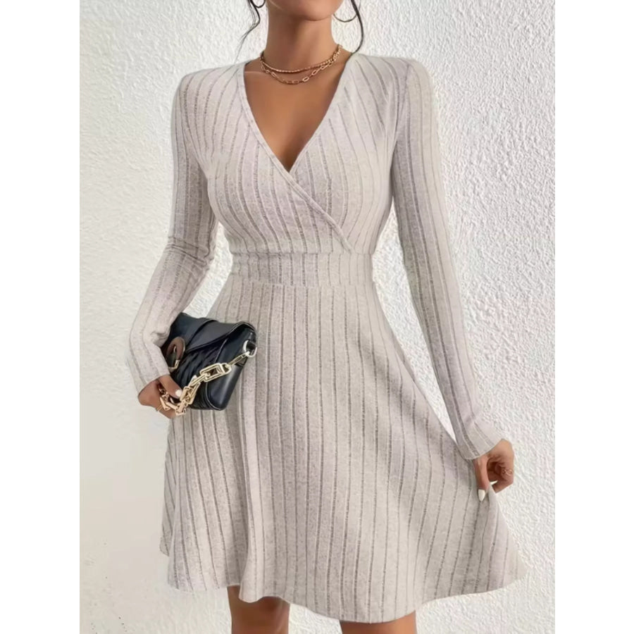 Ribbed Knit Wrap Mini Dress Dust Storm / S Apparel and Accessories