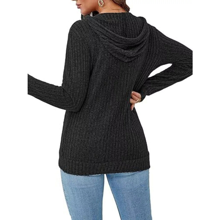Ribbed Knit Zip-Up Hooded Cardigan Apparel and Accessories