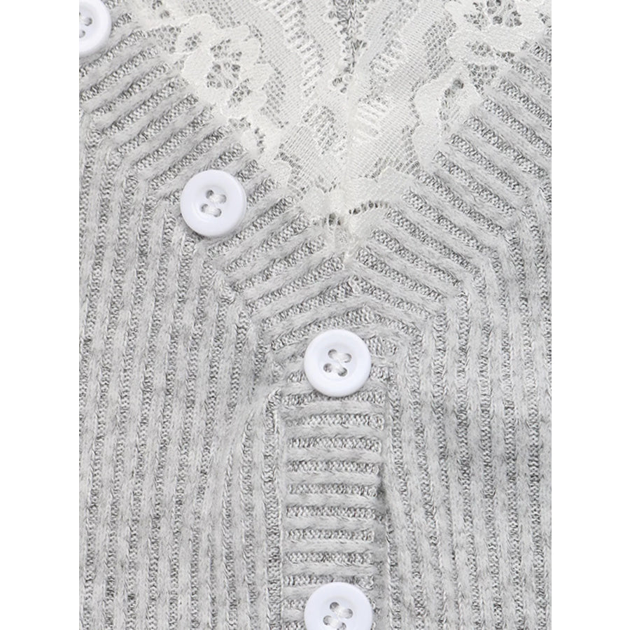 Ribbed Lace Trim Henley T-Shirt Apparel and Accessories