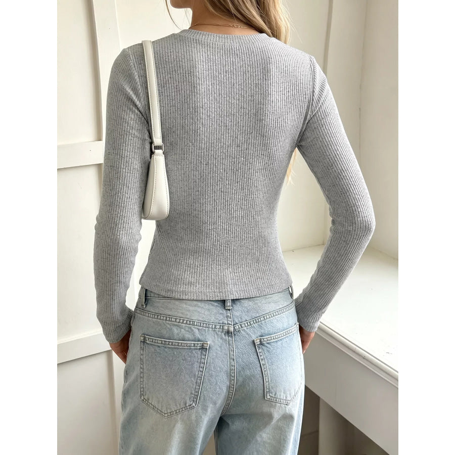 Ribbed Lace Trim Henley T-Shirt Apparel and Accessories