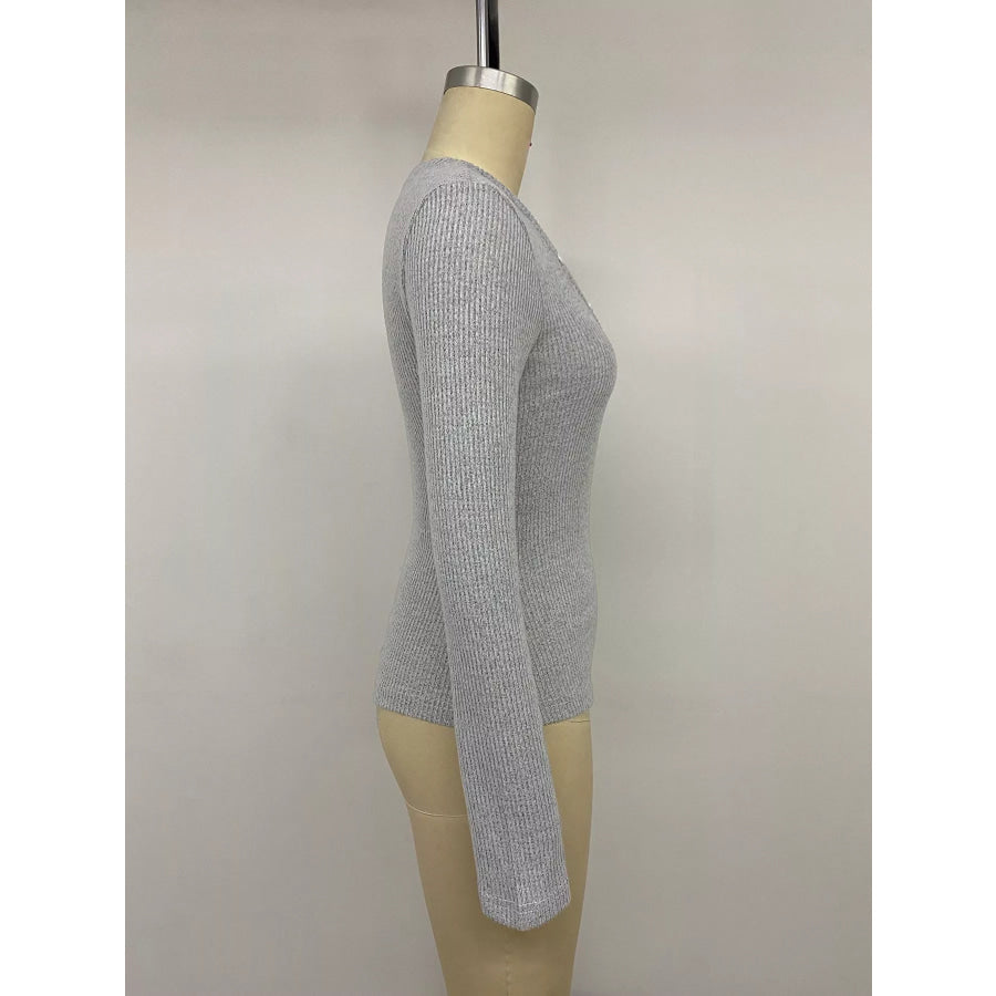 Ribbed Lace Trim Henley T-Shirt Apparel and Accessories