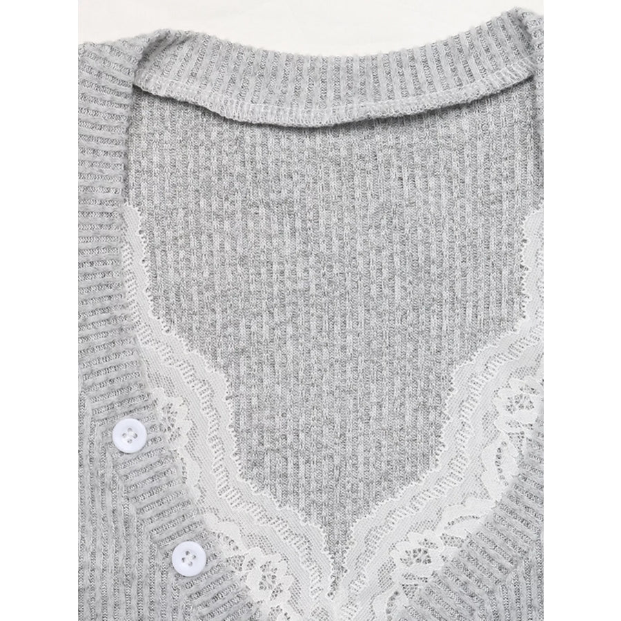 Ribbed Lace Trim Henley T-Shirt Apparel and Accessories