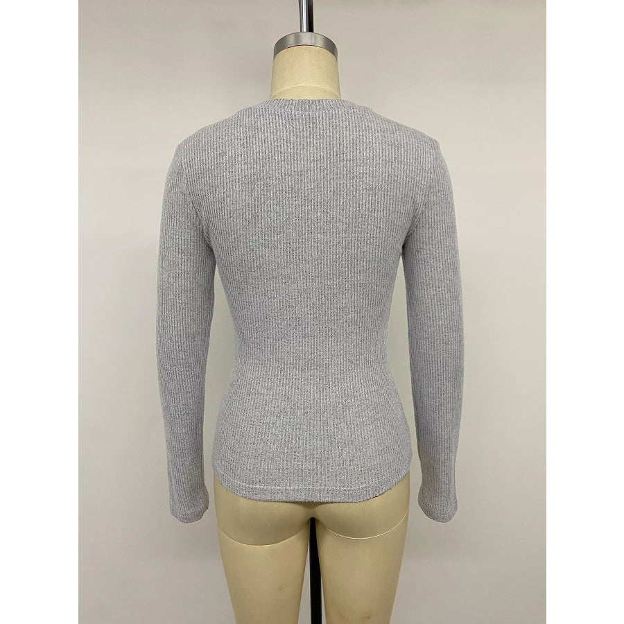Ribbed Lace Trim Henley T-Shirt Apparel and Accessories