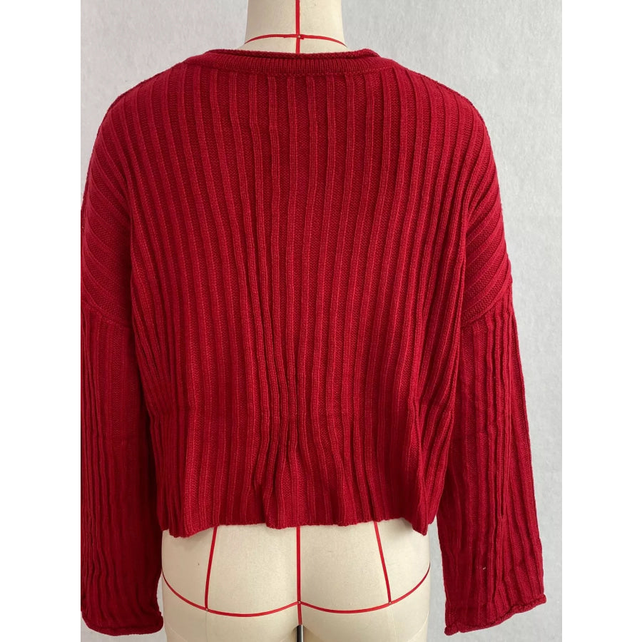 Ribbed Lace-Up Crop Sweater Apparel and Accessories
