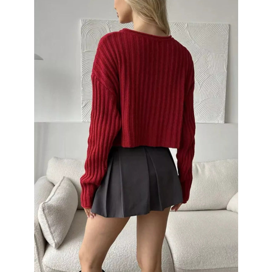 Ribbed Lace-Up Crop Sweater Apparel and Accessories