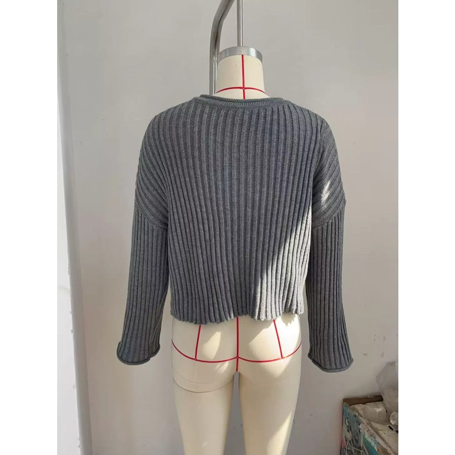 Ribbed Lace-Up Crop Sweater Apparel and Accessories