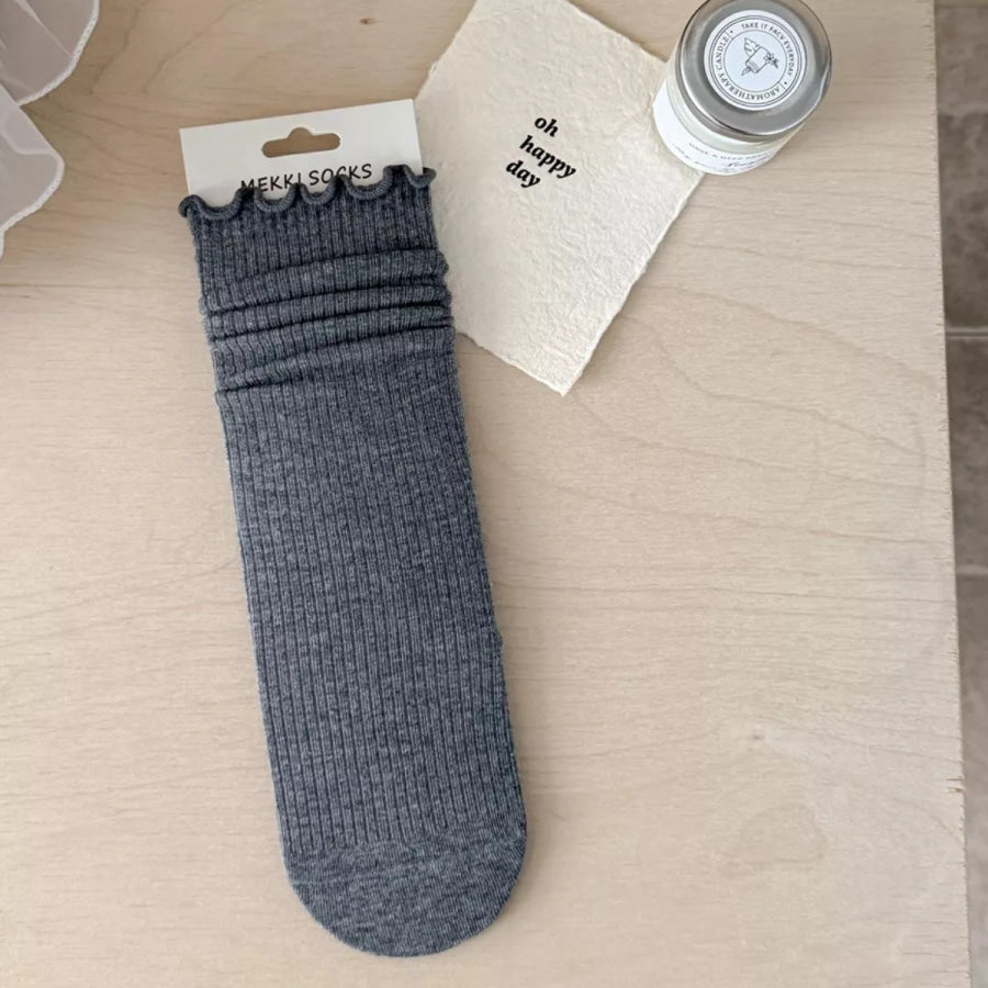 Ribbed Lettuce-Edge Casual Socks Gray / One Size Apparel and Accessories