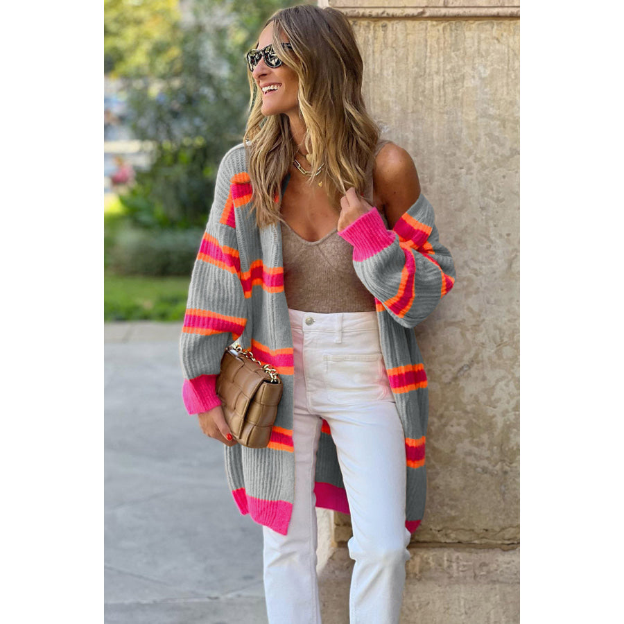 Ribbed Long Sleeve Cardigan Light Gray / S