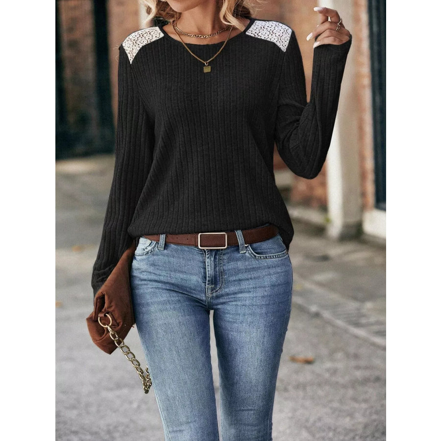 Ribbed Long Sleeve Knit Top Apparel and Accessories