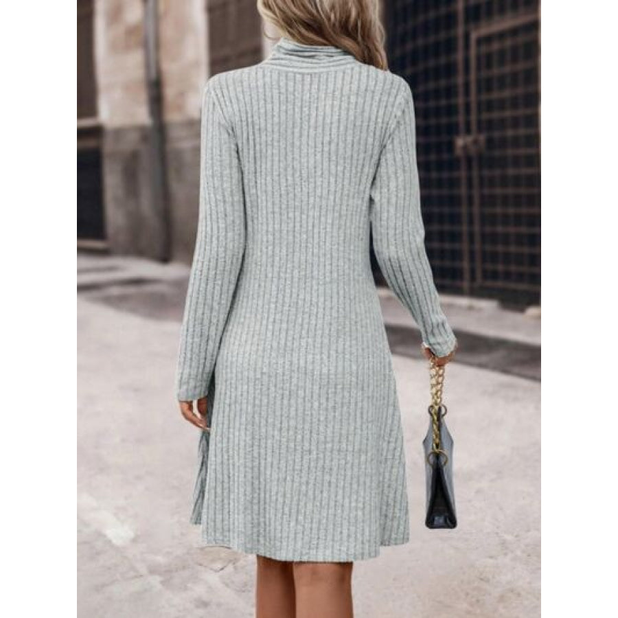 Ribbed Long Sleeve Sweater Dress Heather Gray / S Apparel and Accessories