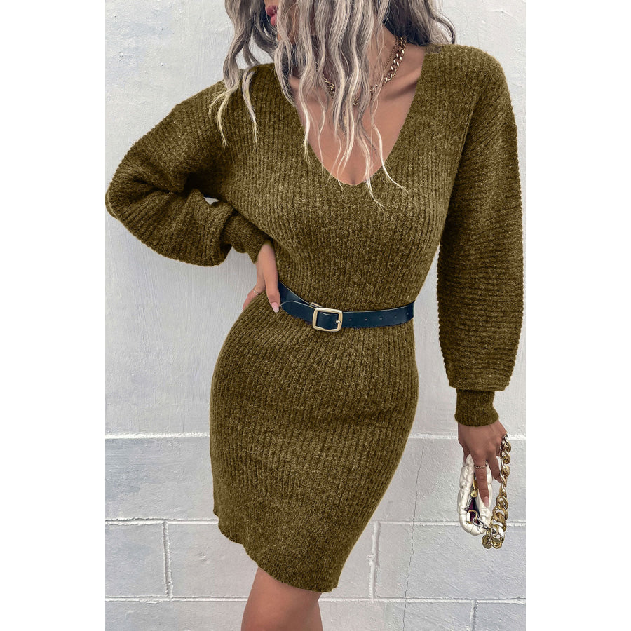 Ribbed Long Sleeve Sweater Dress Olive / S