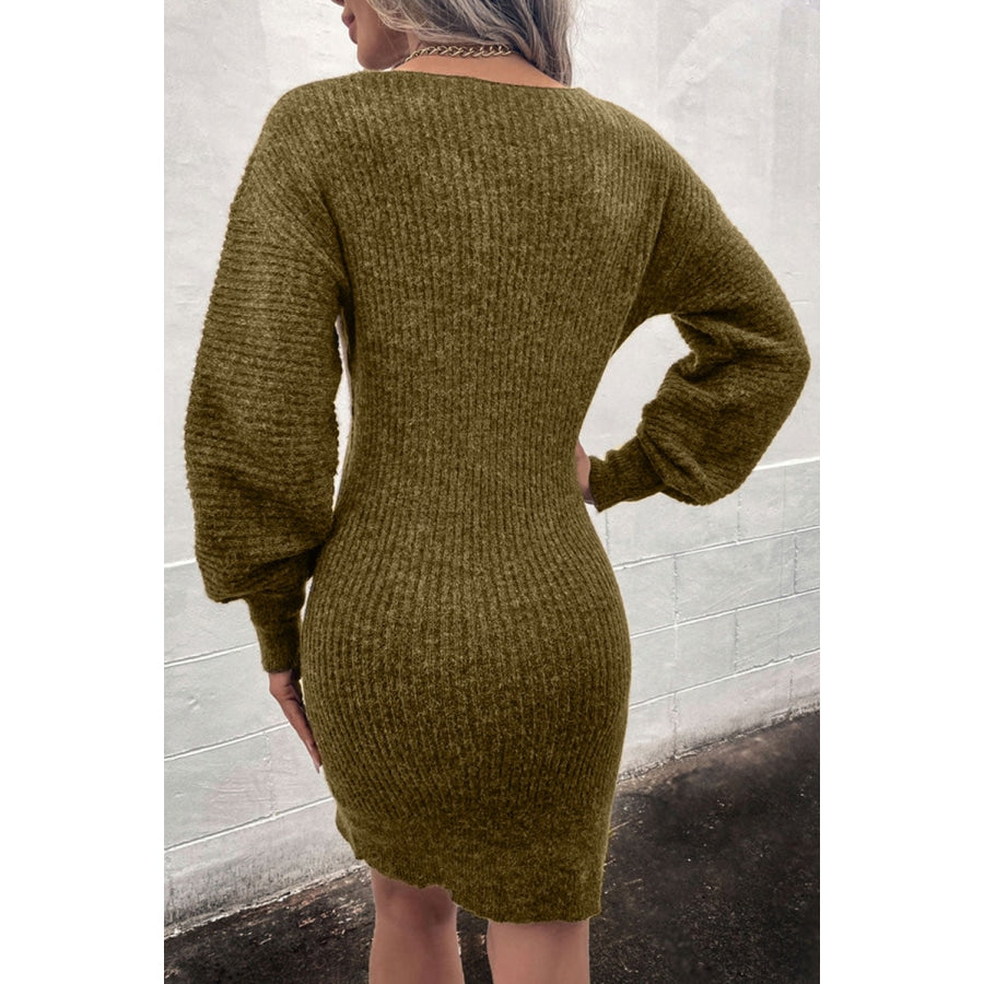 Ribbed Long Sleeve Sweater Dress Olive / S