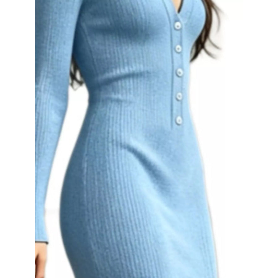 Ribbed Long Sleeve Sweater Dress with High Slit Apparel and Accessories