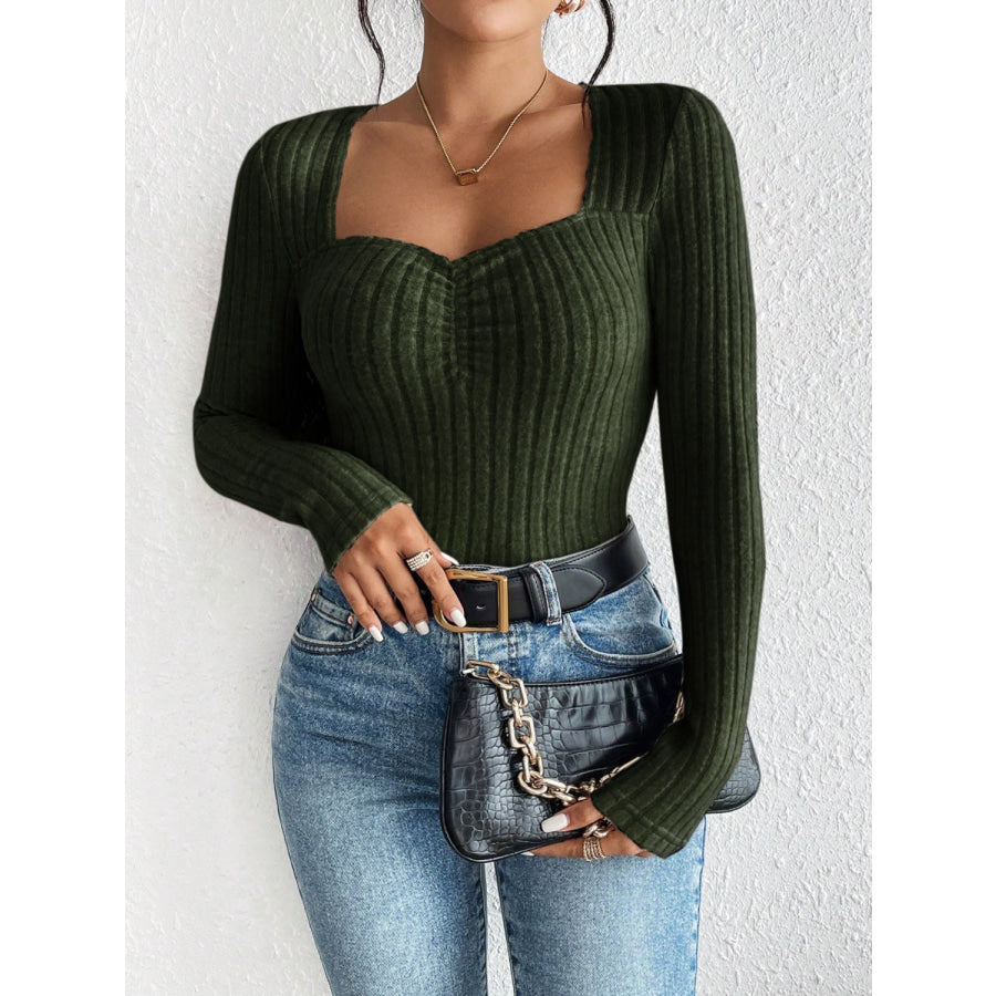 Ribbed Long Sleeve T-Shirt Army Green / S Apparel and Accessories