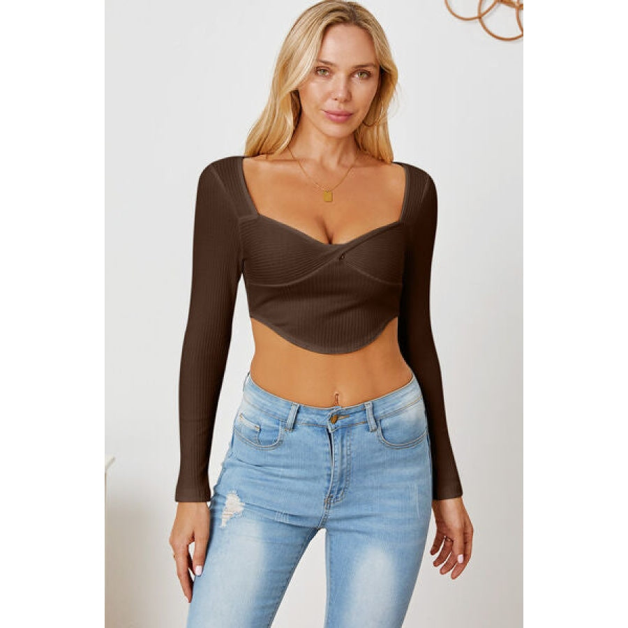 Ribbed Long Sleeve T-Shirt Chocolate / S Clothing