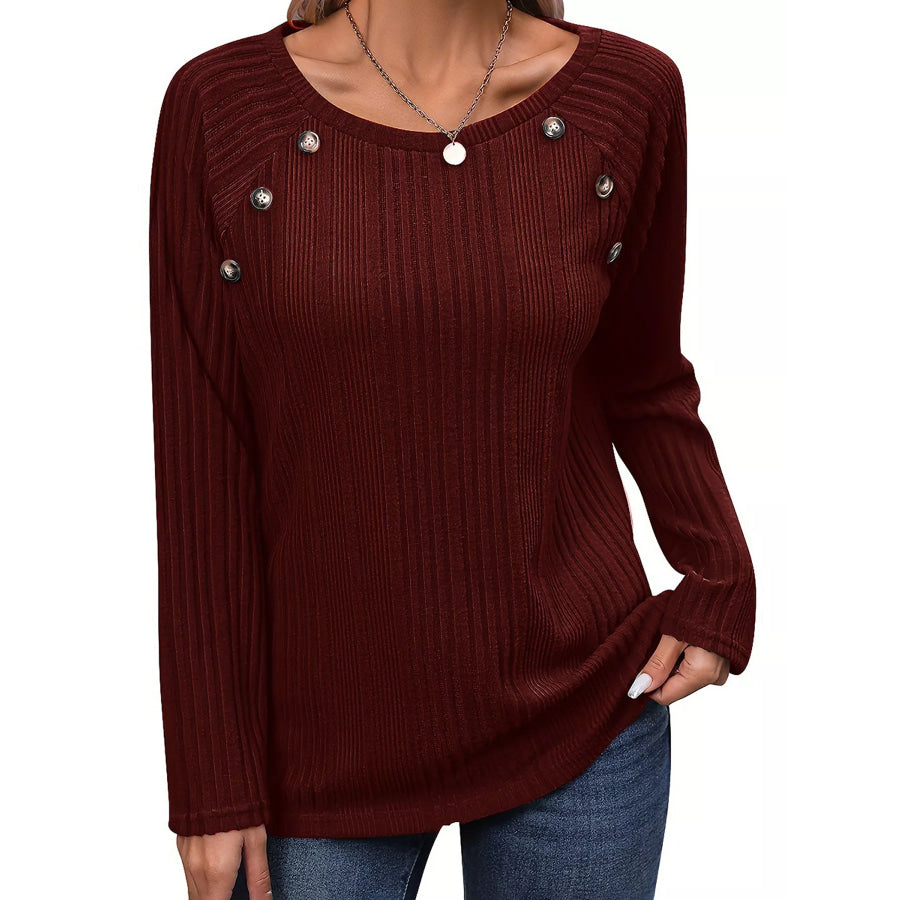 Ribbed Long Sleeve T-Shirt with Button Detail Apparel and Accessories