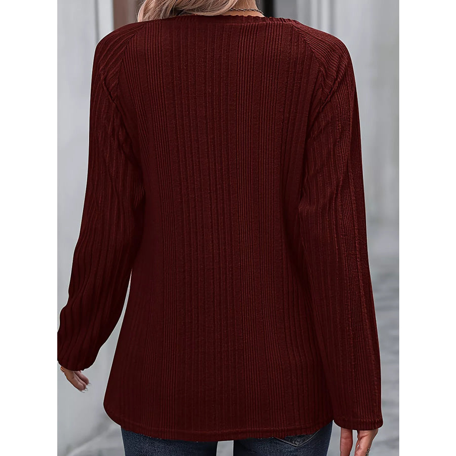 Ribbed Long Sleeve T-Shirt with Button Detail Apparel and Accessories