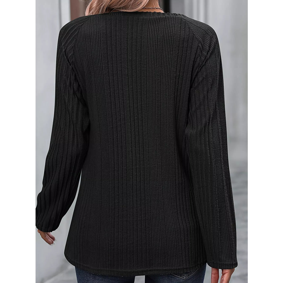 Ribbed Long Sleeve T-Shirt with Button Detail Apparel and Accessories
