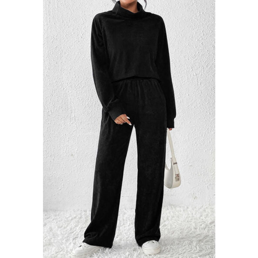 Ribbed Long Sleeve Top and Pants Set Clothing