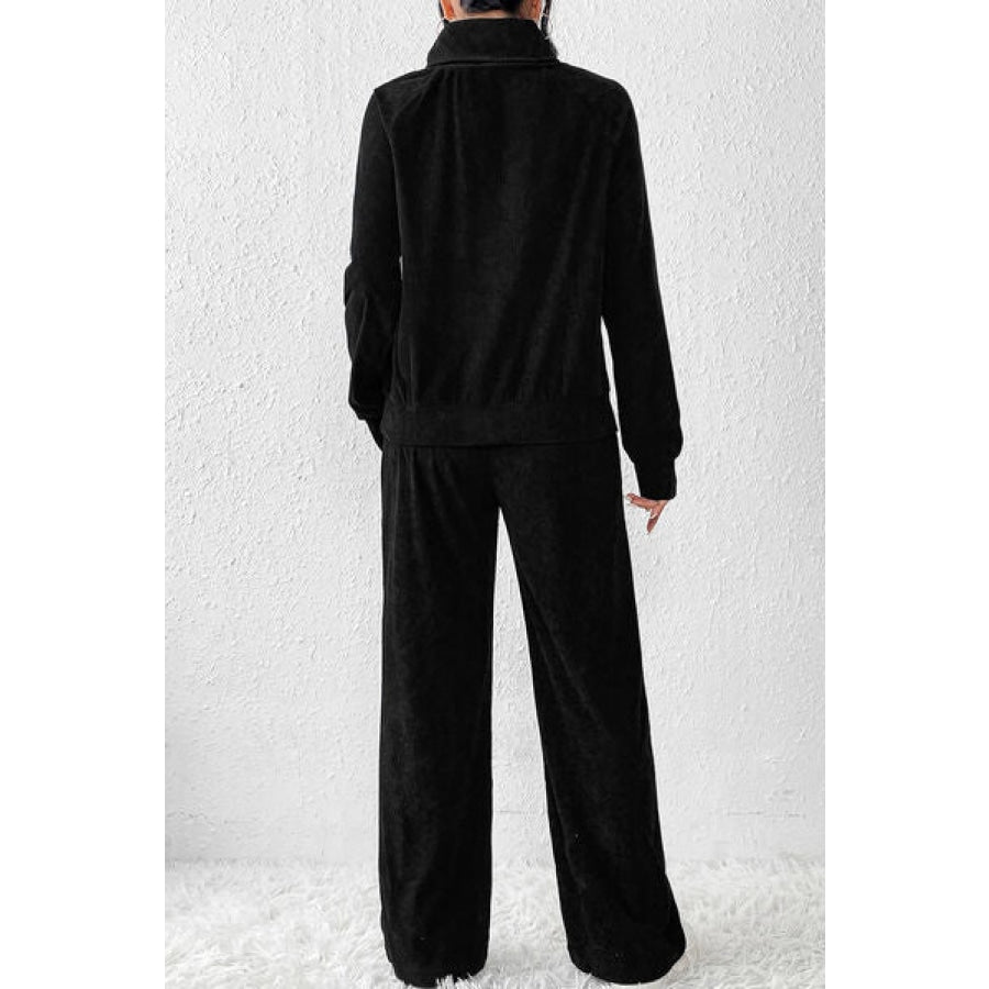 Ribbed Long Sleeve Top and Pants Set Clothing