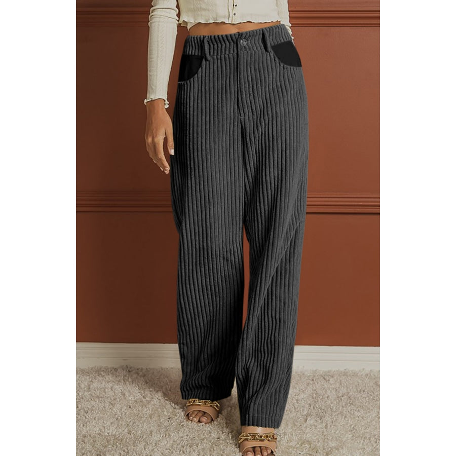 Ribbed Longline Pocketed Pants Charcoal / S