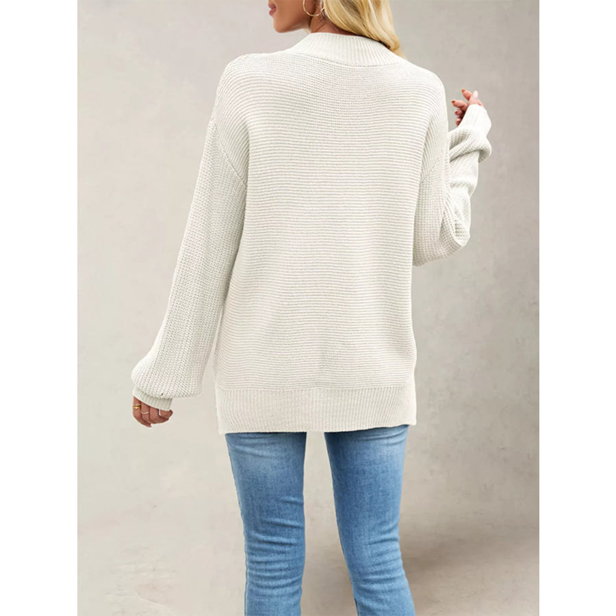 Ribbed Mock Neck Drop Shoulder Sweater Apparel and Accessories