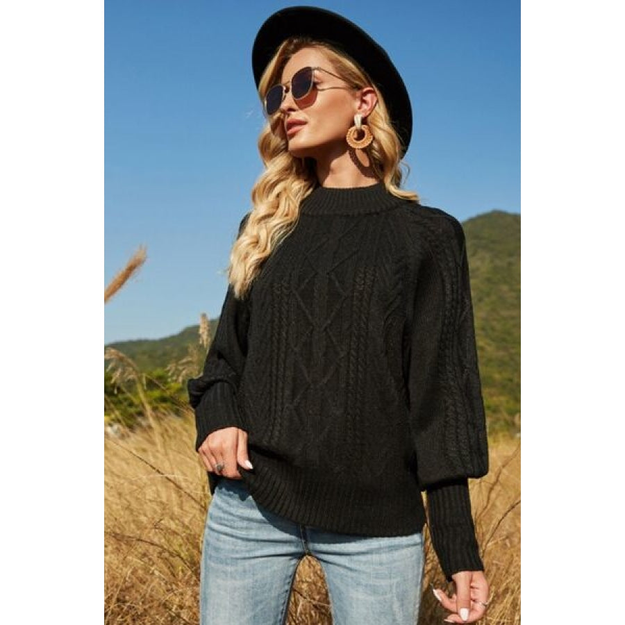 Ribbed Mock Neck Lantern Sleeve Sweater Clothing